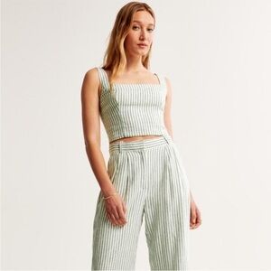 Striped Green and white linen top